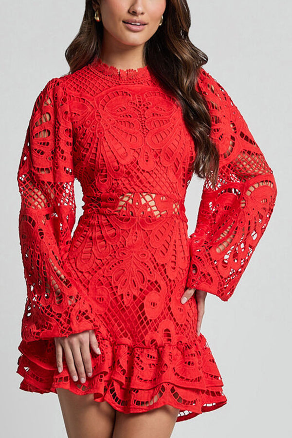 Valantomode | Lace Puff Sleeve Mini Dress for Effortless Elegance