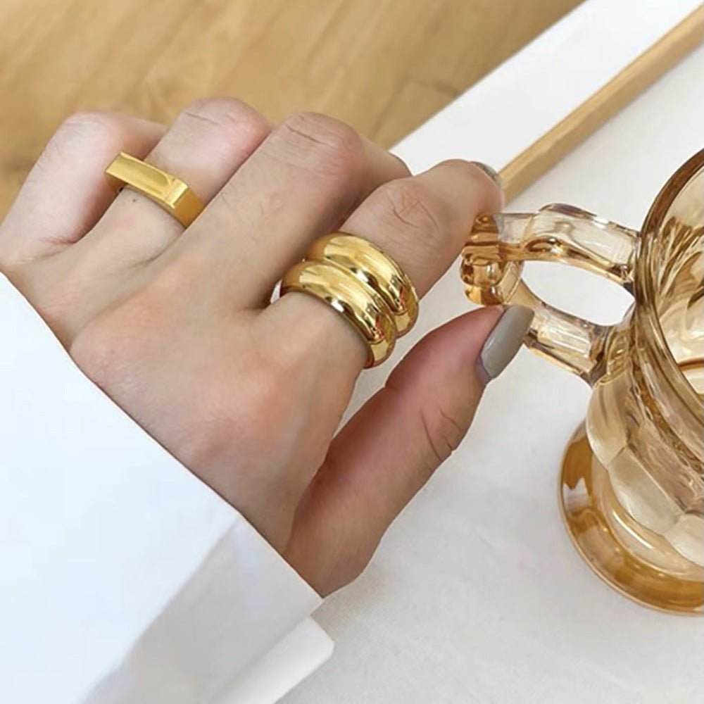 Valantomode | Plated Linear Grooved Band Ring for Women
