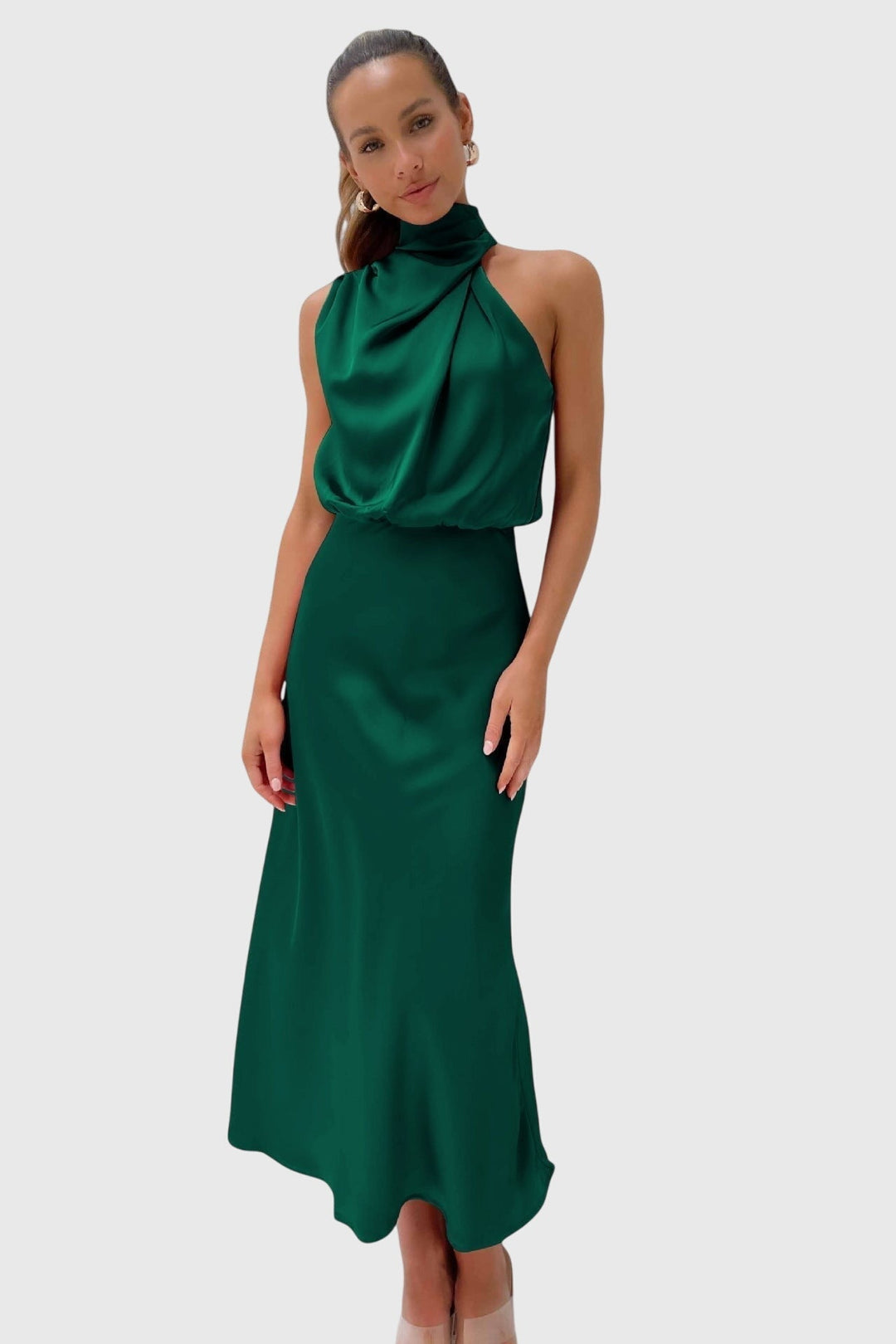 Valantomode | Stylish Satin Halter Dress for Evening Parties