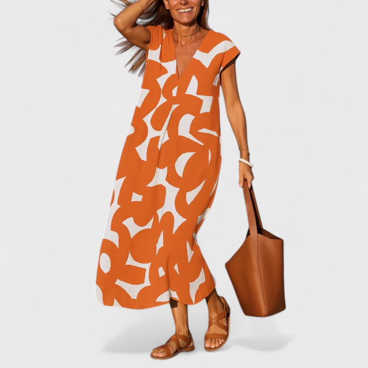 Valantomode | Beautiful Flowing V-Neck Dress for Casual Outings