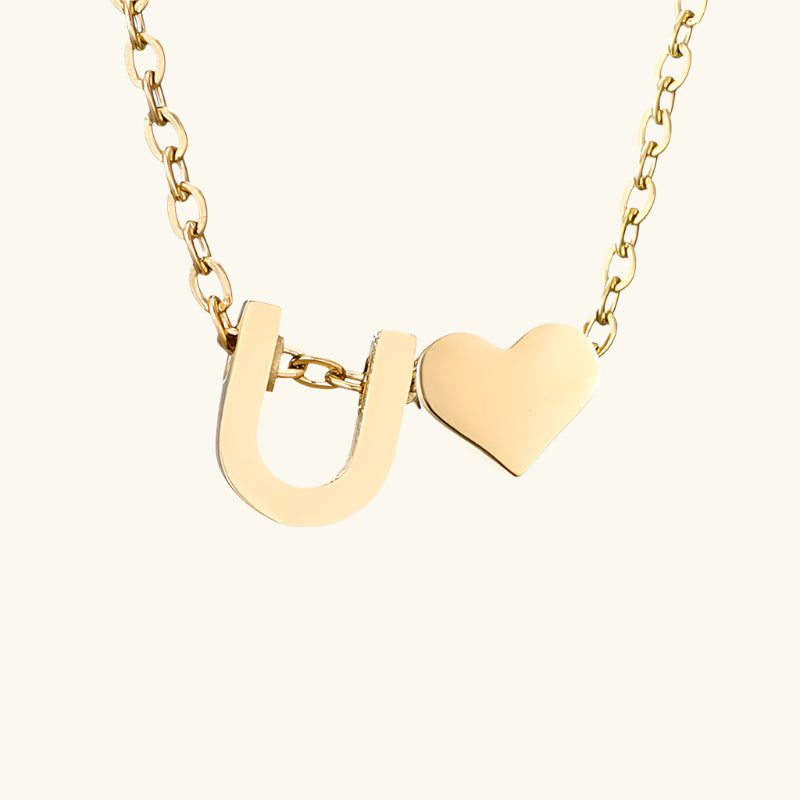 Valantomode | Plated Initial and Heart Charm Necklace for Women