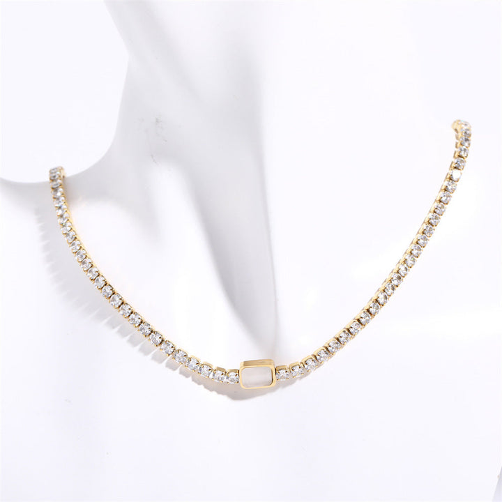 Valantomode | Plated Stainless Steel Linear Necklace with Refractive CZ Assets for Women