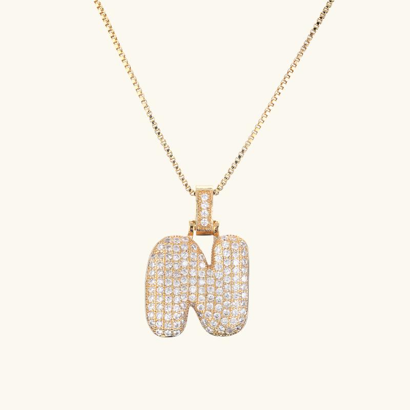 Valantomode | Plated Letter Luxe Necklace with Alphanumeric Architecture and Refractive Assets