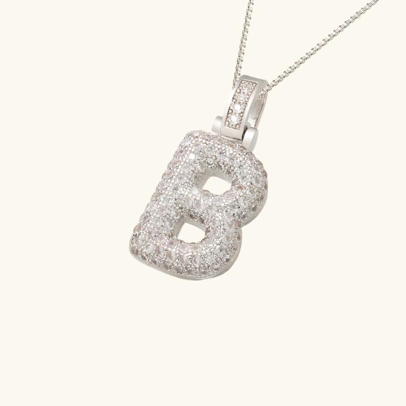 Valantomode | Plated Letter Luxe Necklace with Alphanumeric Architecture and Refractive Assets