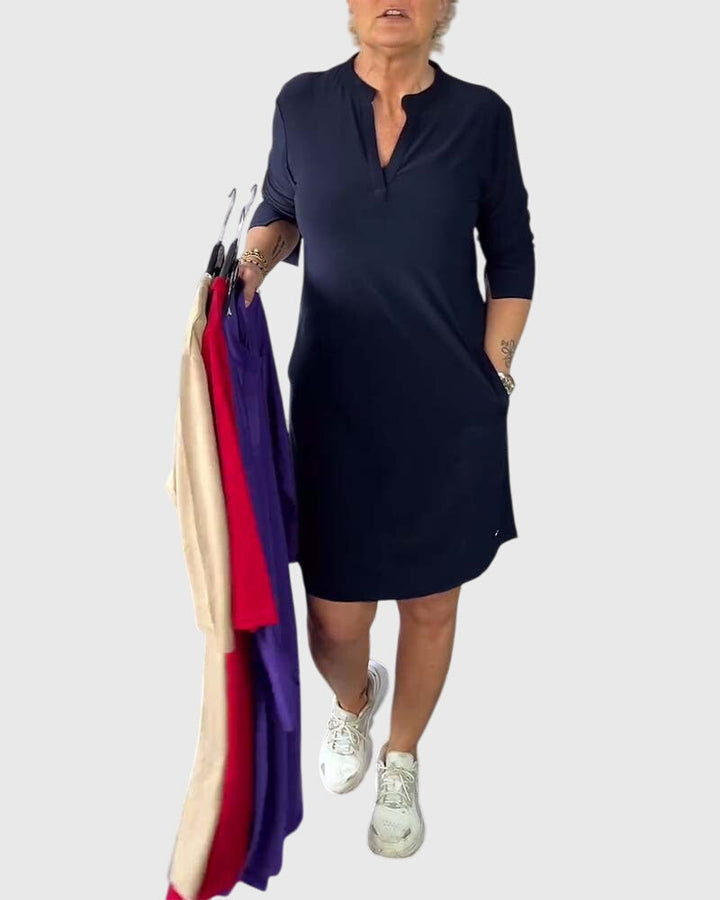 Valantomode | Chic V-Neck Midi Dress Perfect for Any Casual Outing