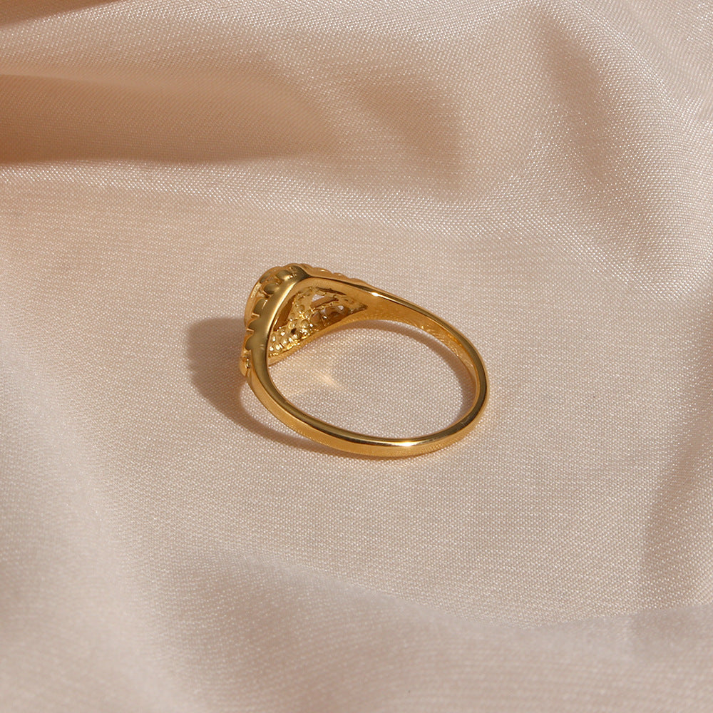 Valantomode | Plated Kendra Vintage Ring with Filigree-Imbricated Architecture and Freshwater Pearl