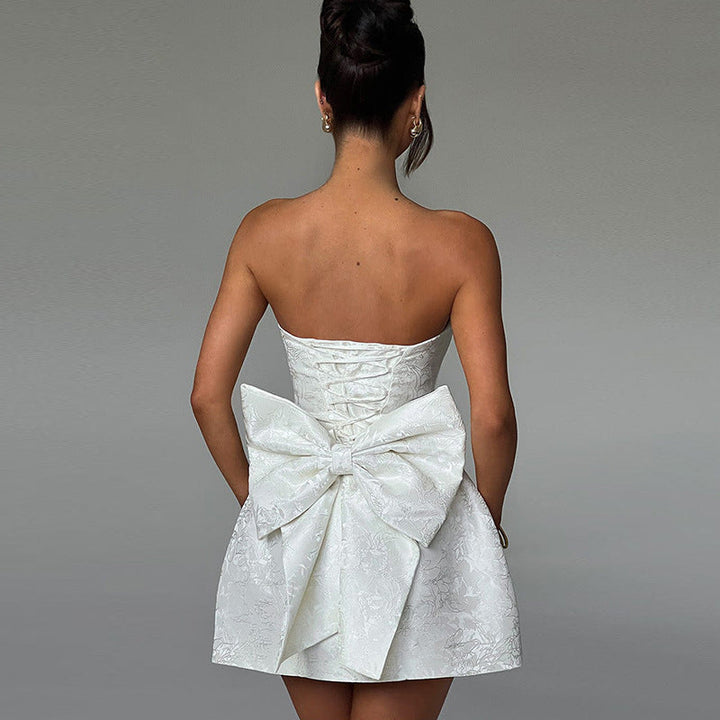 Valantomode | Elegant Strapless Bow Detail Dress for Chic Occasions