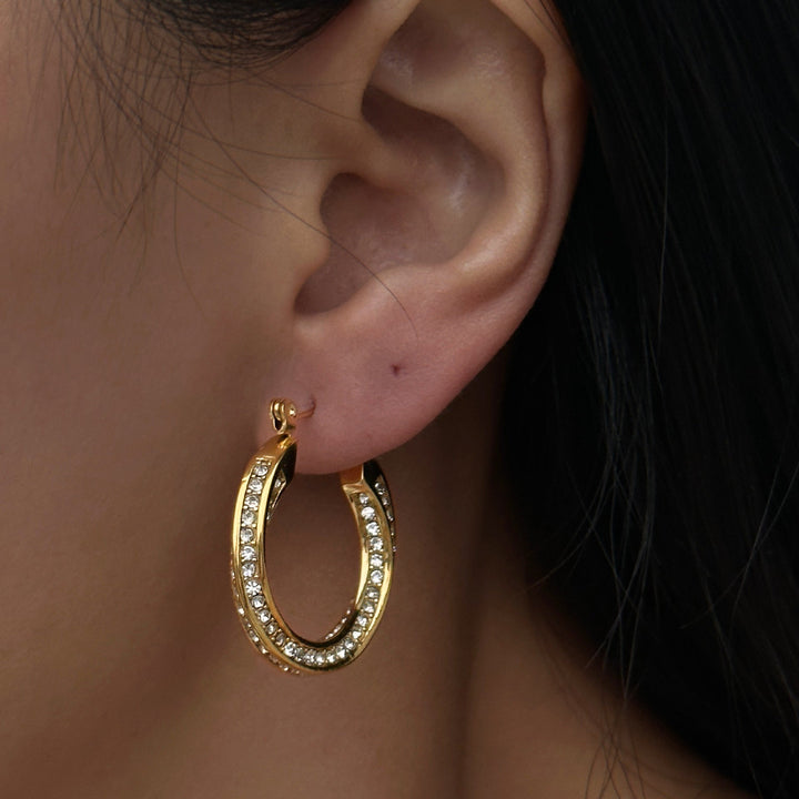 Valantomode | Plated Stainless Steel Hoop Earrings with High-Refractive Stone Assets