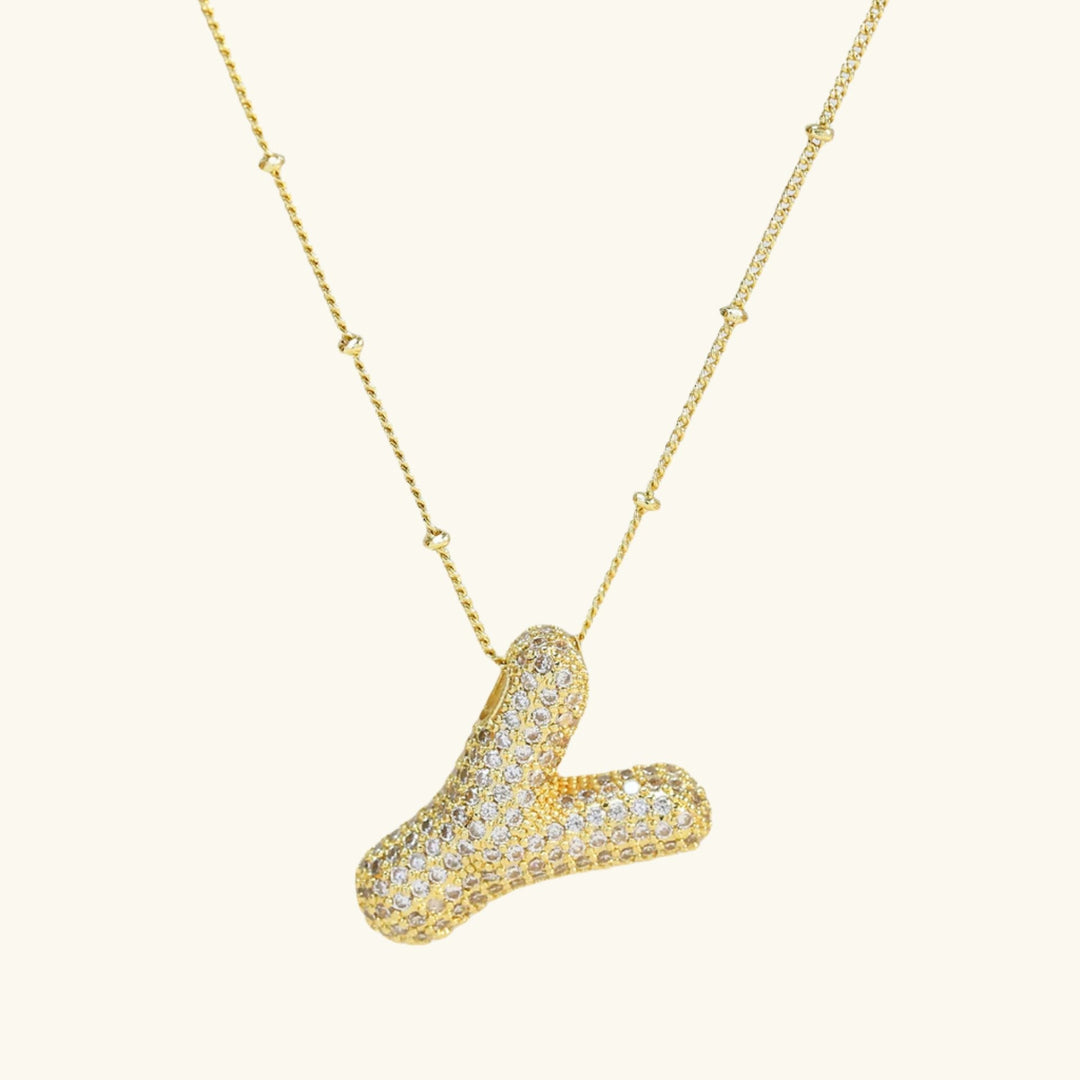 Valantomode | Gold Plated Bubble Initial Necklace for Women