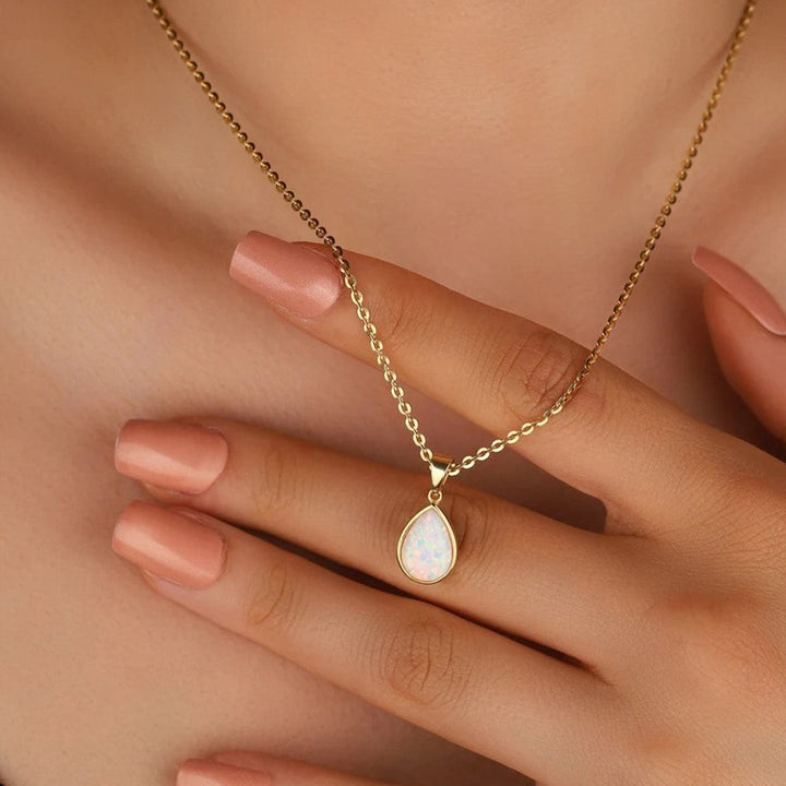 Valantomode | Plated Teardrop Necklace with Refractive Opalescent Asset for Women