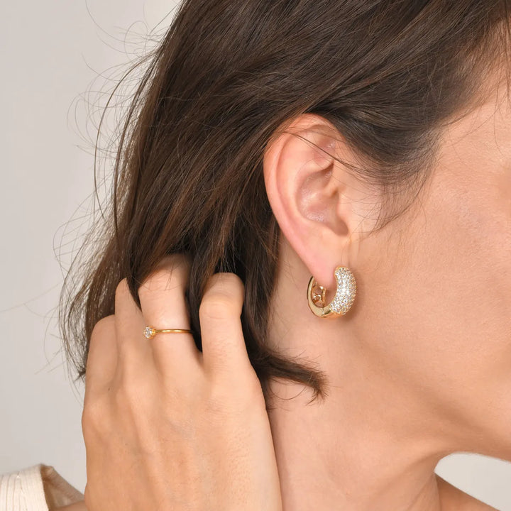 Valantomode | Plated Grace Hoop Earrings with Radial Refractive Assets and Circular Architecture