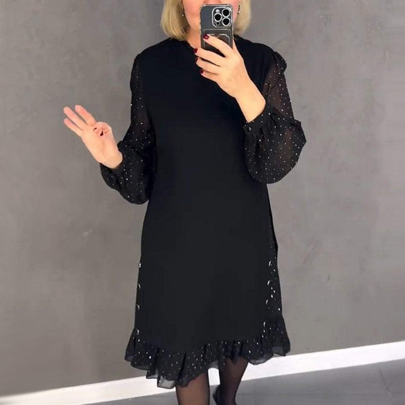 Valantomode | Stunning Crystal-Embellished Round Neck Dress for Events