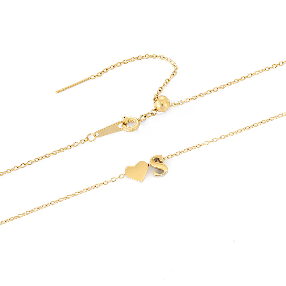 Valantomode | Plated Initial and Heart Charm Necklace for Women