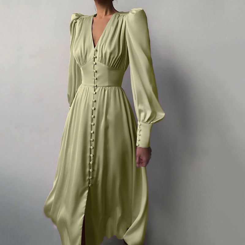 Valantomode | Long Sleeve Satin Dress for Effortless Elegance