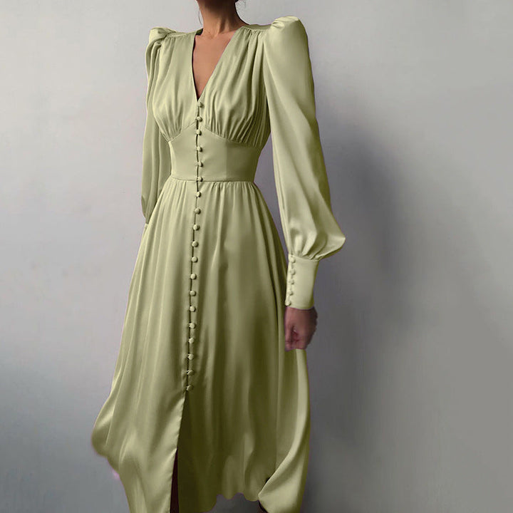 Valantomode | Long Sleeve Satin Dress for Effortless Elegance