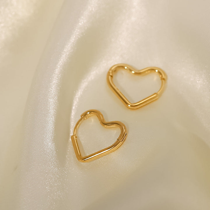 Valantomode | Lightweight Plated Heart-Shaped Hoop Earrings with Cordate Linear Geometry