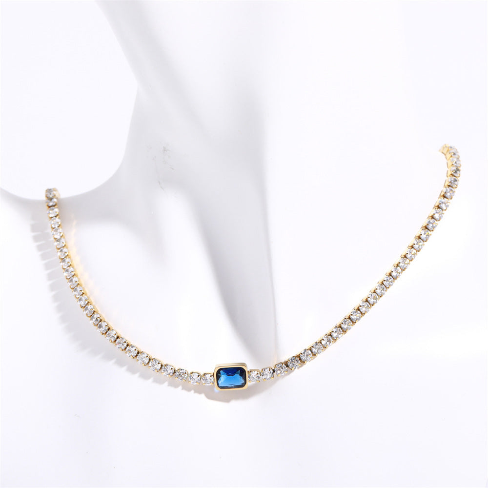 Valantomode | Plated Stainless Steel Linear Necklace with Refractive CZ Assets for Women