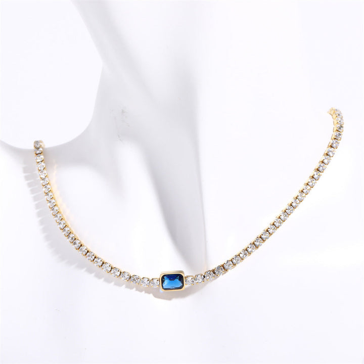Valantomode | Plated Stainless Steel Linear Necklace with Refractive CZ Assets for Women