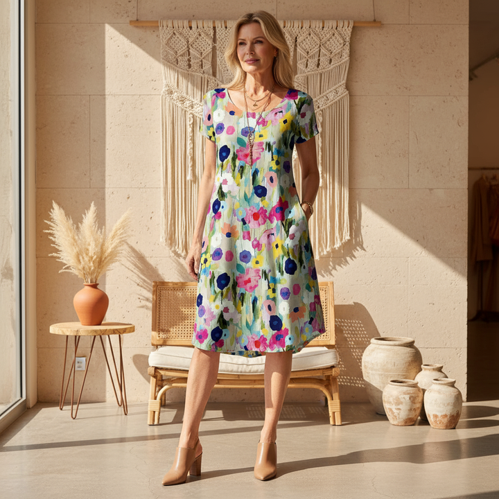 Valantomode | Dress with Watercolor Bloom Design