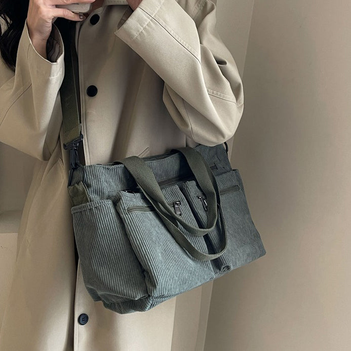 Valantomode | Velvet Ribbed Garrison – Premium Corduroy Water-Resistant Business Tote & Book Bag