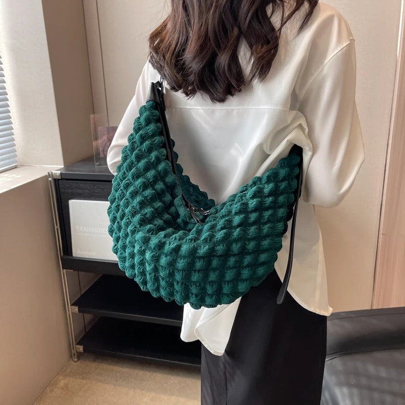 Valantomode | The Veridian Nimbus Logistics – Women's Premium Textured Cotton Cloud Puffer Bag