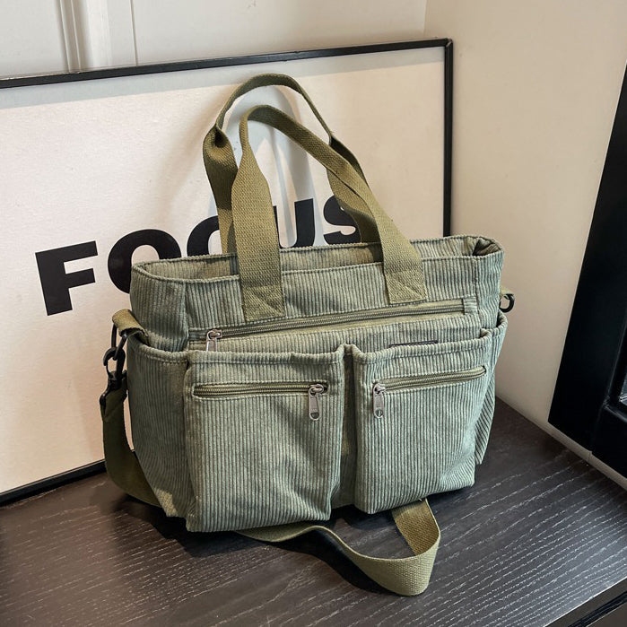 Valantomode | Velvet Ribbed Garrison – Premium Corduroy Water-Resistant Business Tote & Book Bag