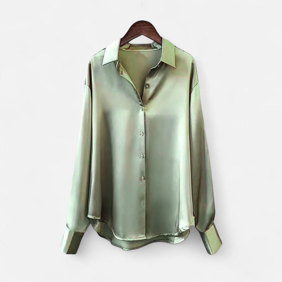 Valantomode | Women’s Silk Satin Blouse - Elegant Liquid Satin Office Shirt