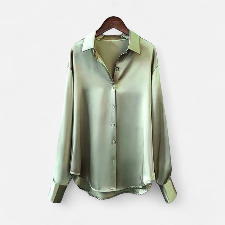 Valantomode | Women’s Silk Satin Blouse - Elegant Liquid Satin Office Shirt