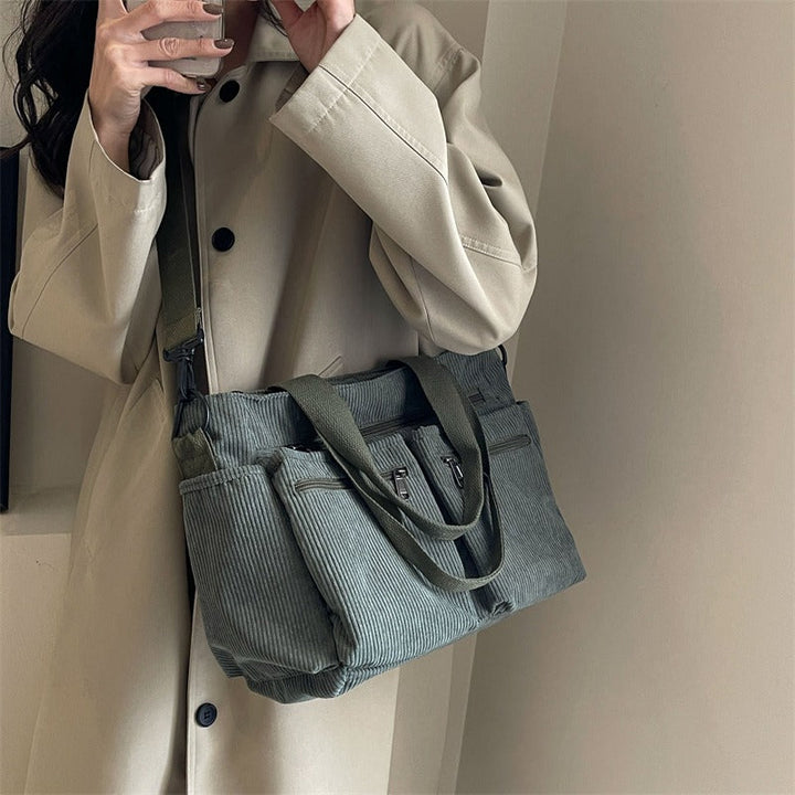 Valantomode | Velvet Ribbed Garrison – Premium Corduroy Water-Resistant Business Tote & Book Bag