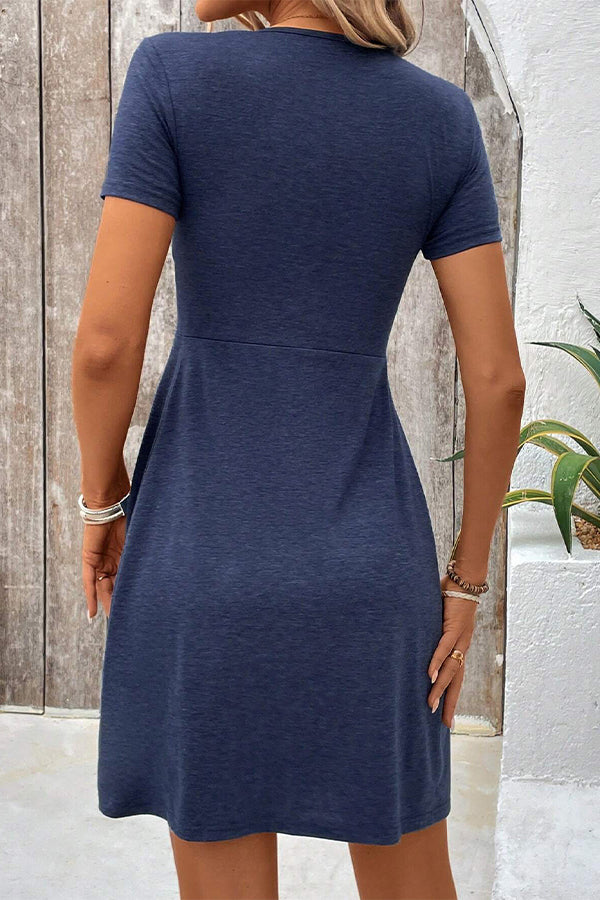Valantomode | Chic Solid Color Short Sleeve Casual Dress with Hook Design