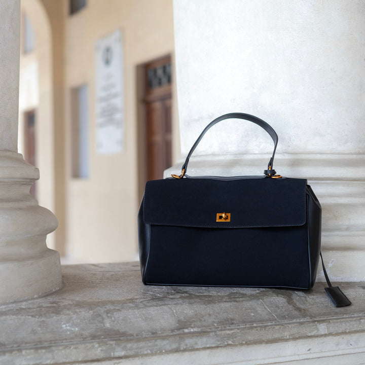 Valantomode | Velvet Vanguard Tote – Premium Faux Suede Business Bag with Turn-Lock & Vegan Leather Handles