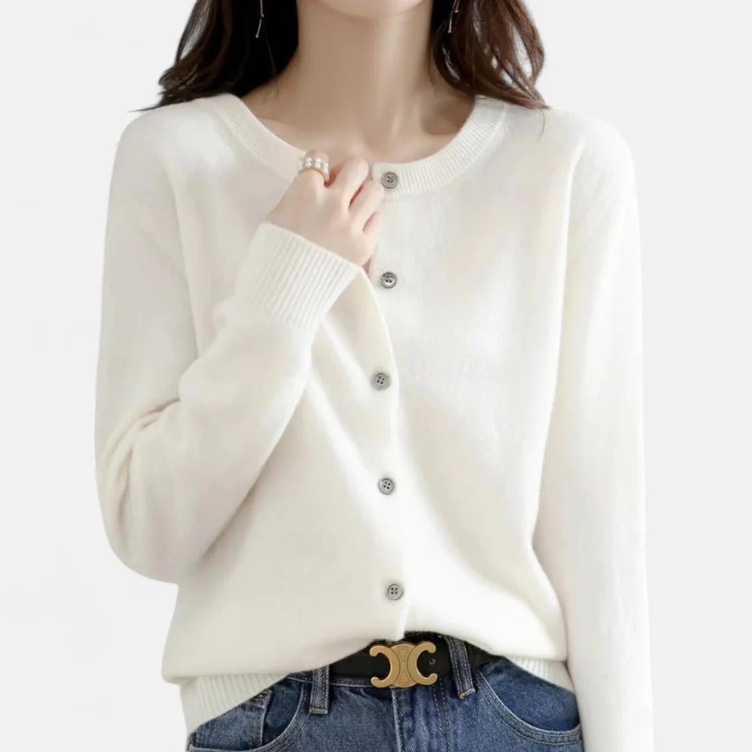 Valantomode | Women’s Knit Cardigan with Round Neck – Timeless Layering Essential
