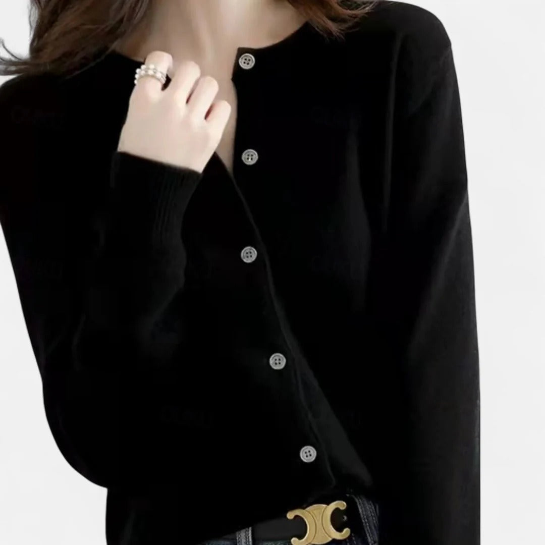 Valantomode | Women’s Knit Cardigan with Round Neck – Timeless Layering Essential