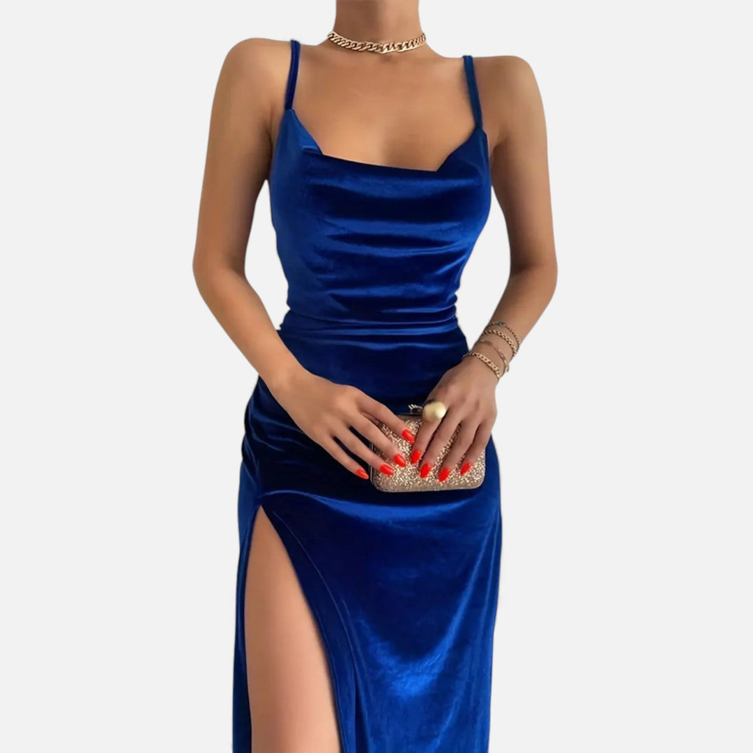 Valantomode | Women’s Evening Dress with Ruched Detail and Spaghetti Straps