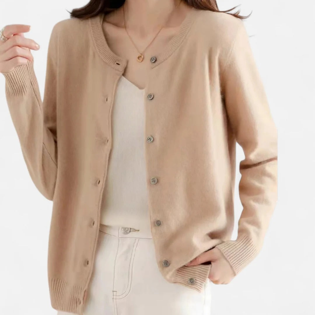 Valantomode | Women’s Knit Cardigan with Round Neck – Timeless Layering Essential