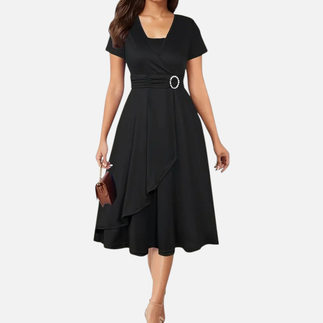 Valantomode | Women’s V-Neck Evening Dress with short sleeves