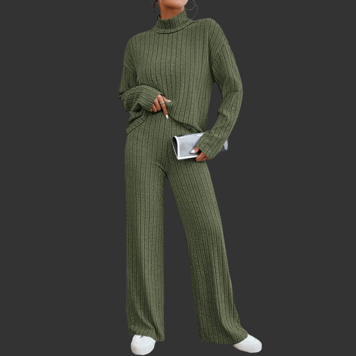 Valantomode | Women’s Striped Turtleneck Suit – Linear Authority & Monolithic Presence