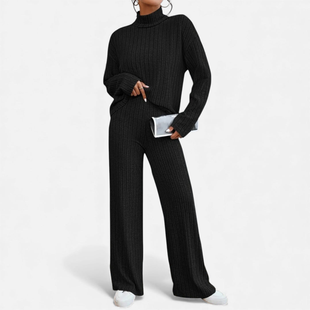 Valantomode | Women’s Striped Turtleneck Suit – Linear Authority & Monolithic Presence