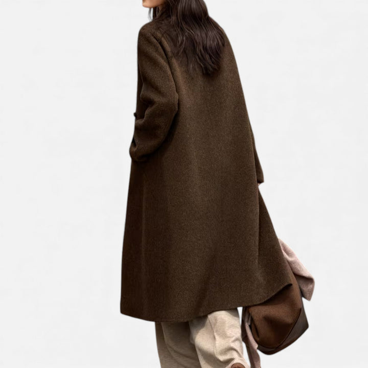 Valantomode | Women’s Structured Long Wool Coat - Elegant Tailored Winter Jacket