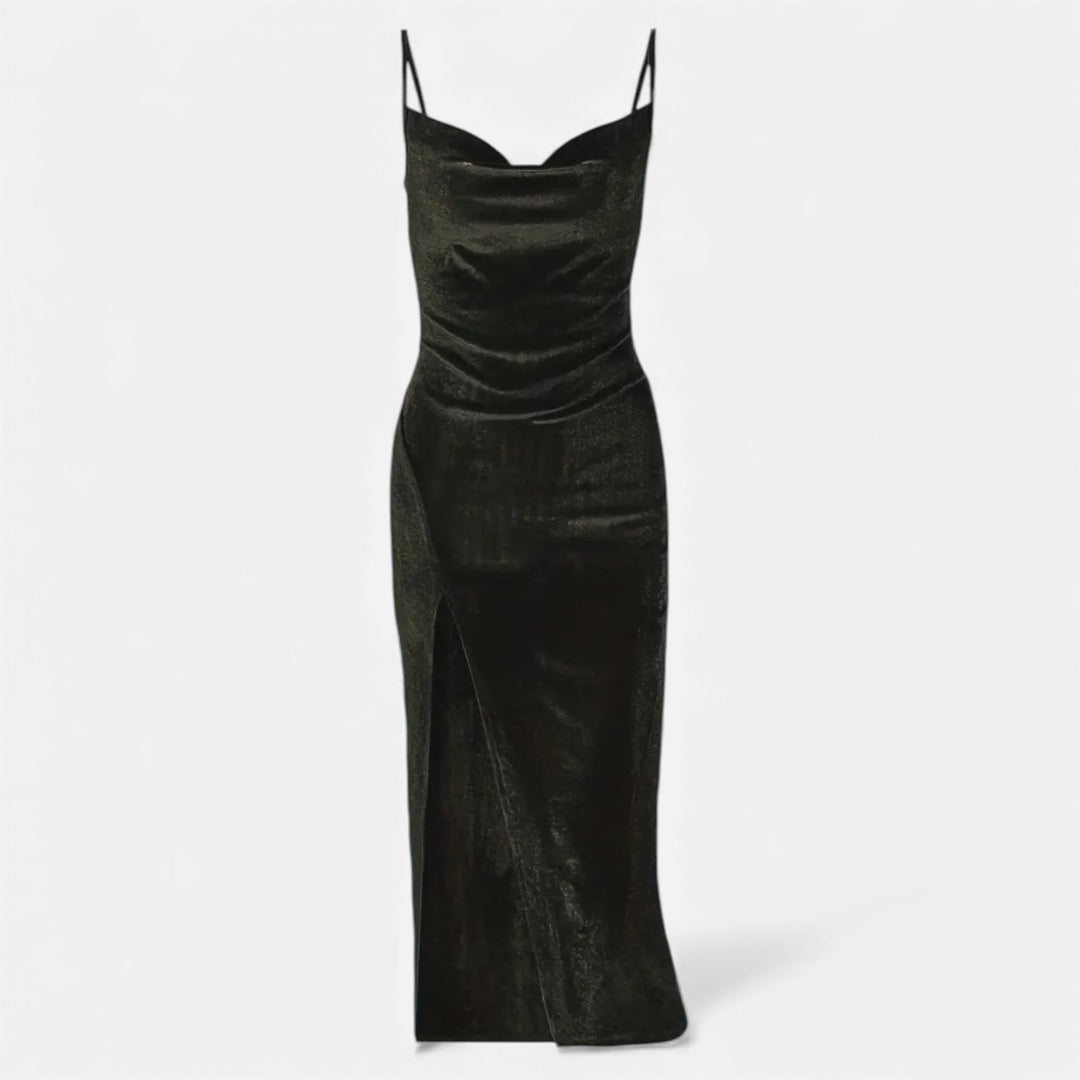 Valantomode | Women’s Evening Dress with Ruched Detail and Spaghetti Straps