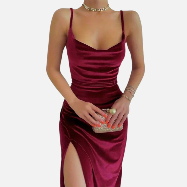 Valantomode | Women’s Evening Dress with Ruched Detail and Spaghetti Straps