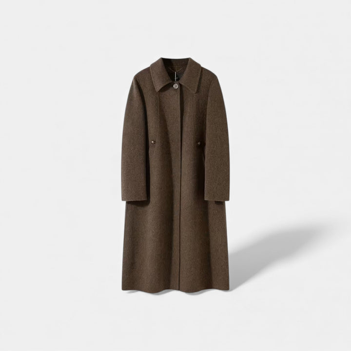 Valantomode | Women’s Structured Long Wool Coat - Elegant Tailored Winter Jacket