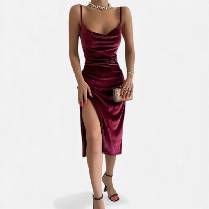 Valantomode | Women’s Evening Dress with Ruched Detail and Spaghetti Straps