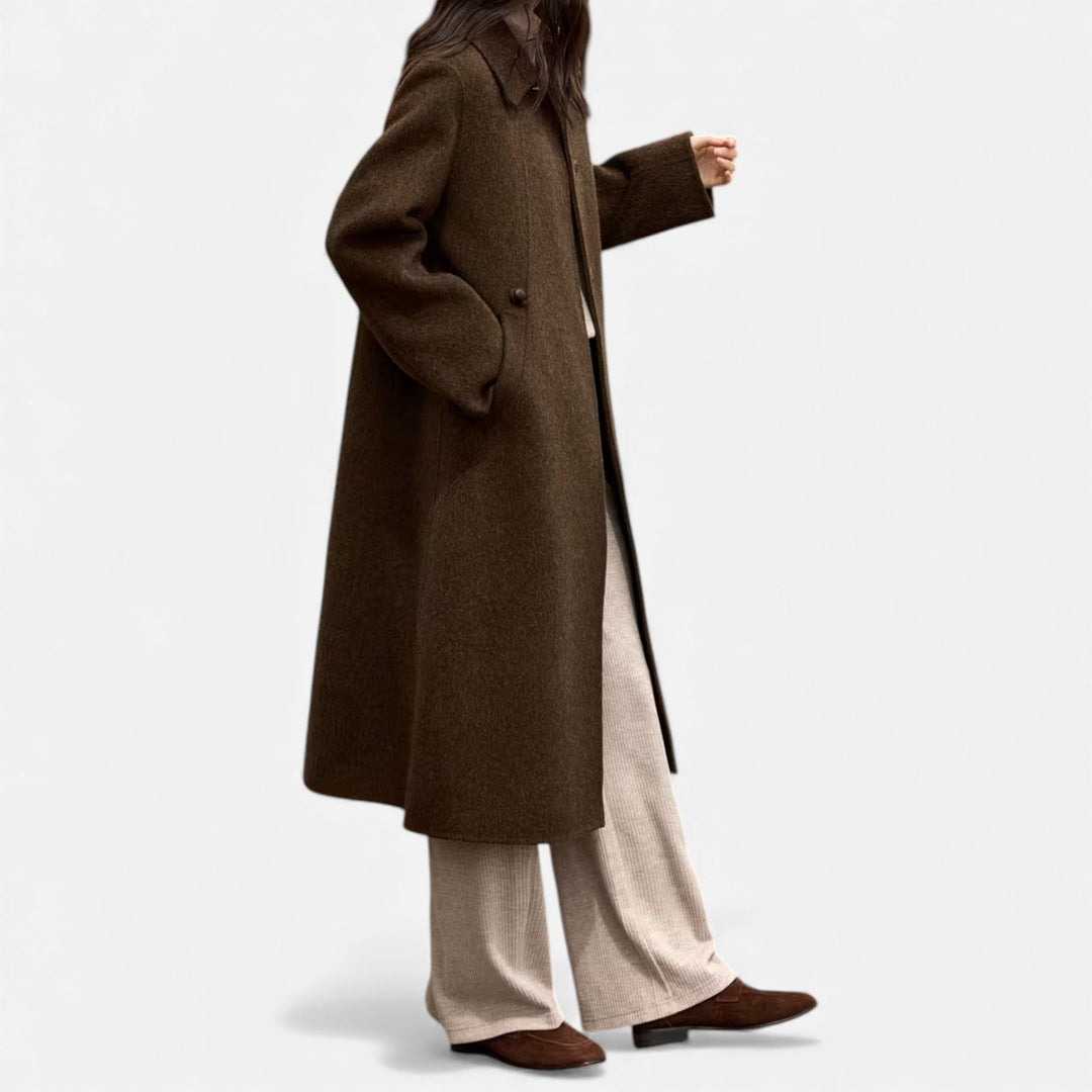 Valantomode | Women’s Structured Long Wool Coat - Elegant Tailored Winter Jacket
