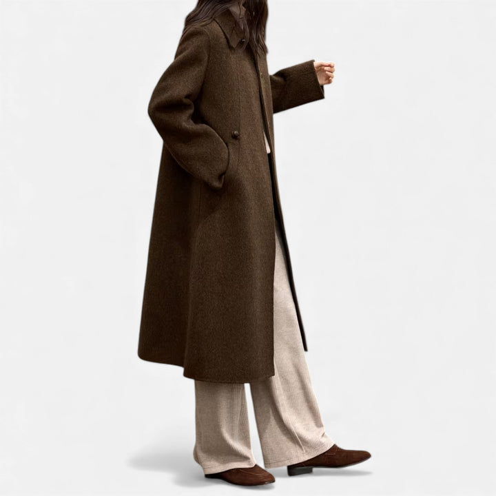 Valantomode | Women’s Structured Long Wool Coat - Elegant Tailored Winter Jacket
