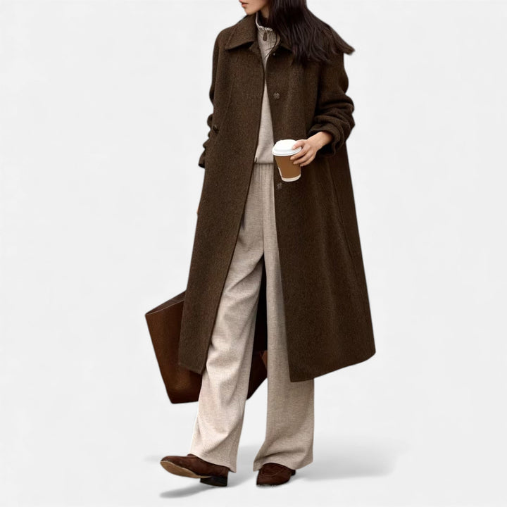 Valantomode | Women’s Structured Long Wool Coat - Elegant Tailored Winter Jacket