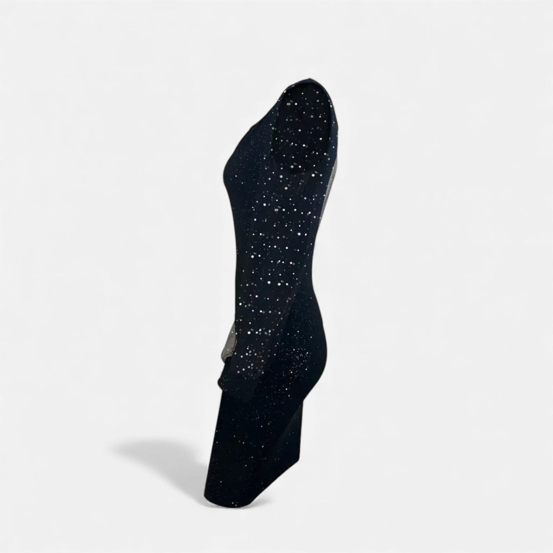 Valantomode | Women’s V-Neck Sequin Mesh Bodycon Dress – High-Octane Evening Glamour