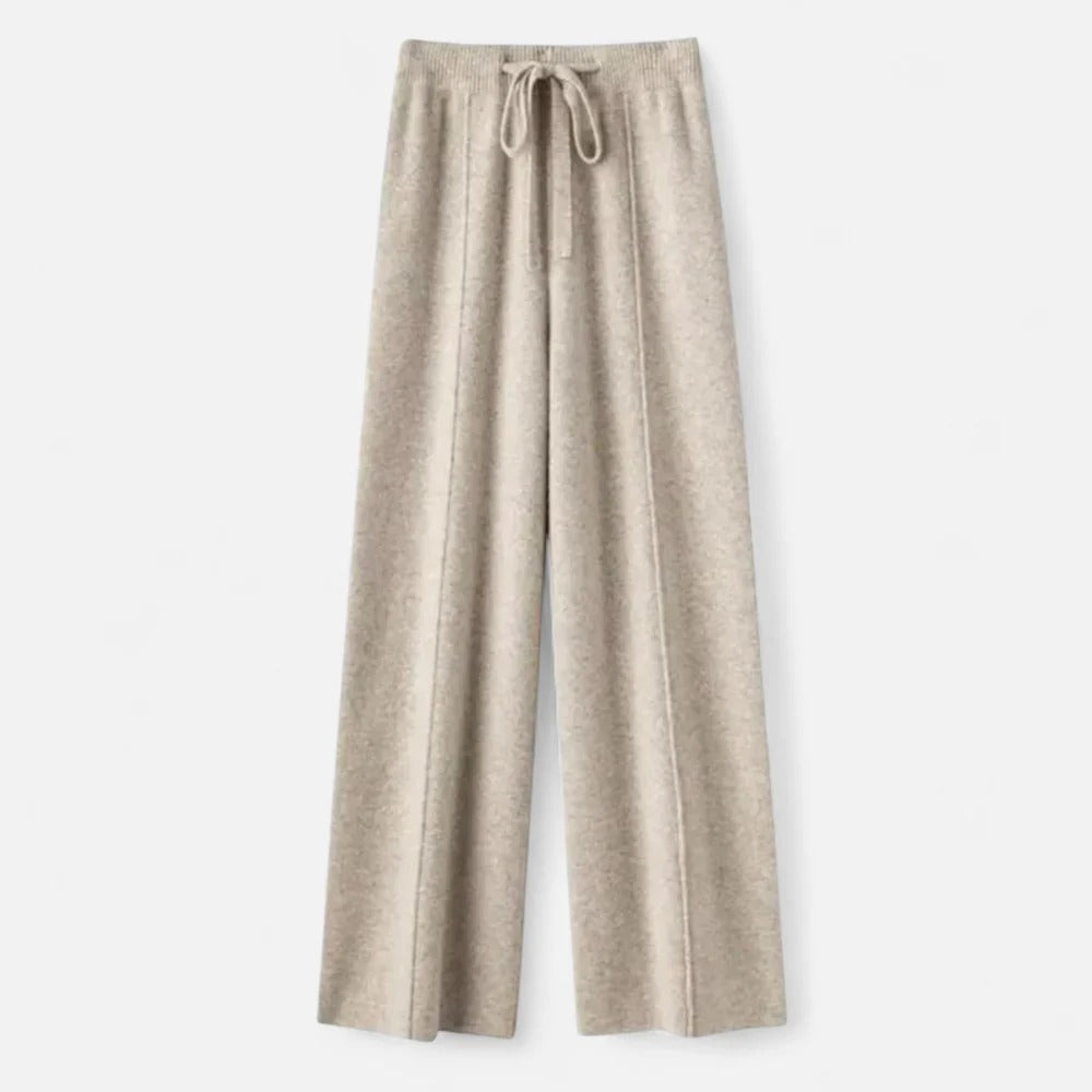 Valantomode | Women’s Wool Wide-Leg Knit Trousers – Premium High-Waisted Lounge Pants