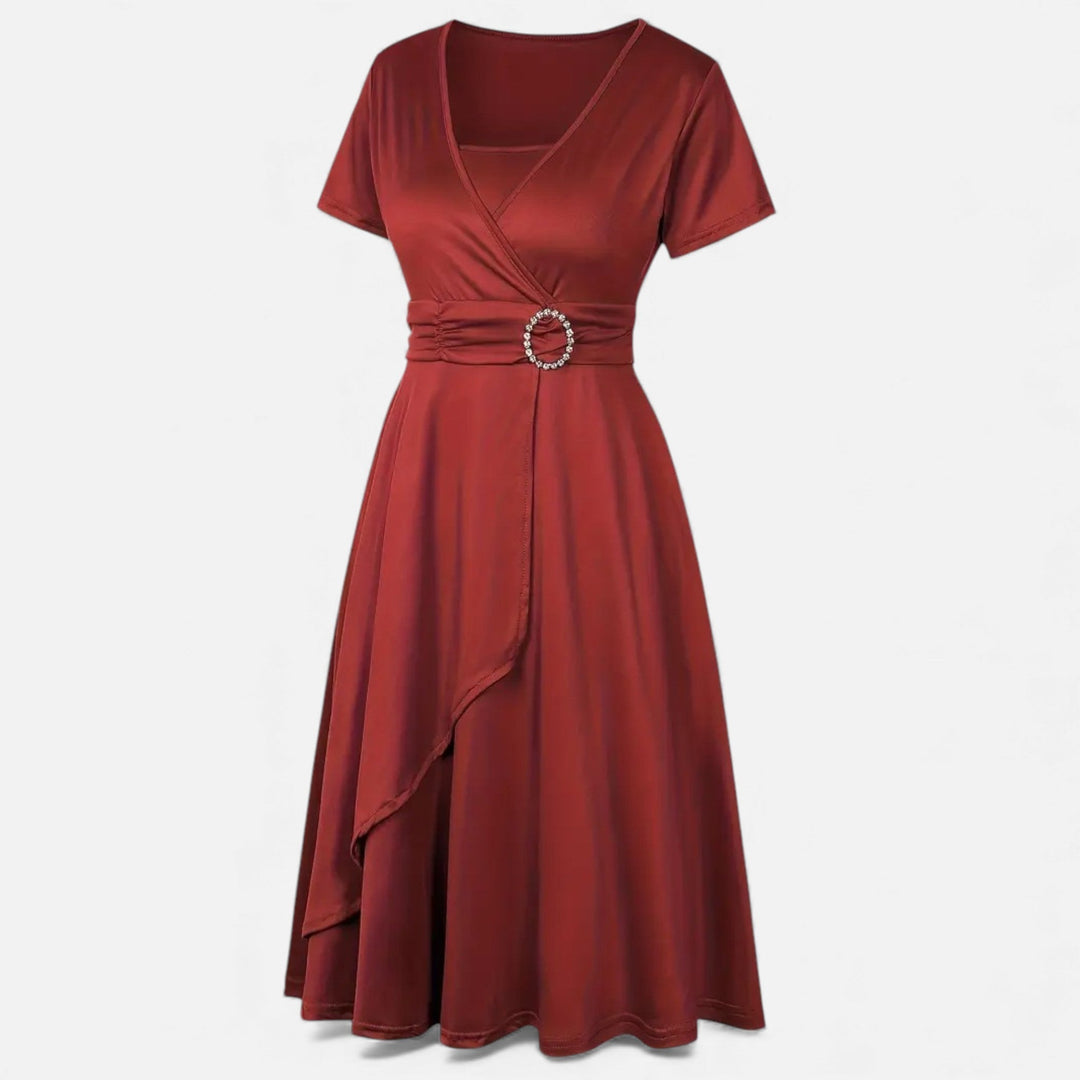 Valantomode | Women’s V-Neck Evening Dress with short sleeves