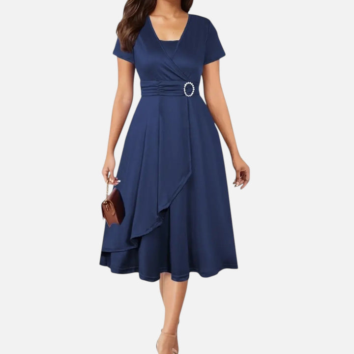 Valantomode | Women’s V-Neck Evening Dress with short sleeves